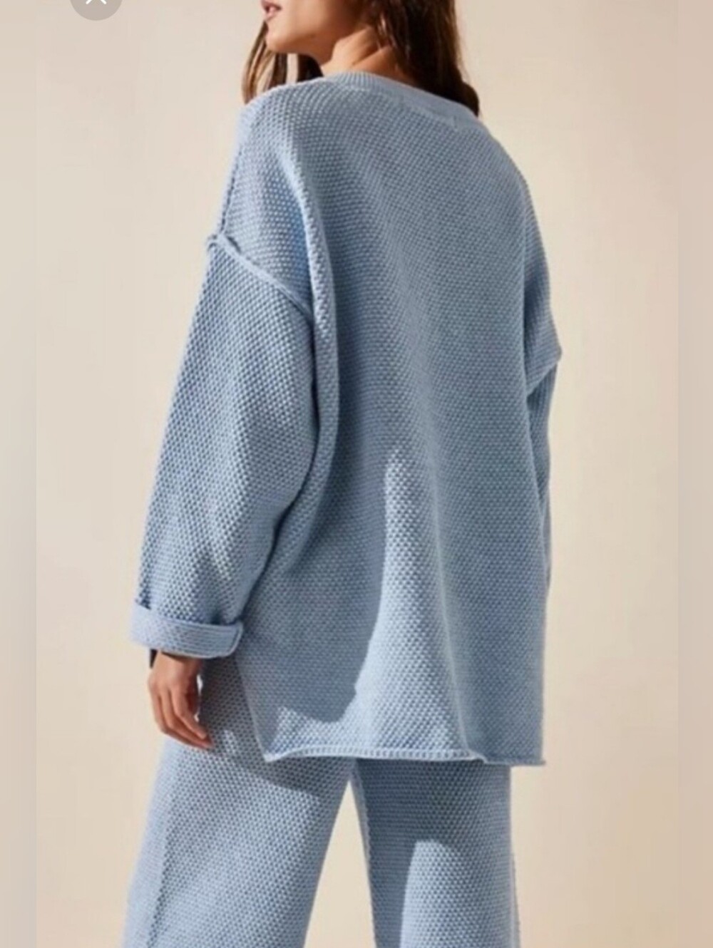 Free People Hailee Blue Sweater Top & Wide-leg Pant Set - Picture 2 of 6